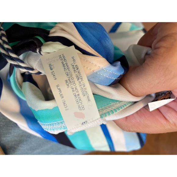 Sonnett Shores Mid Rise Full Coverage bikini bottom blue white  ruched Size 12 - Picture 7 of 7